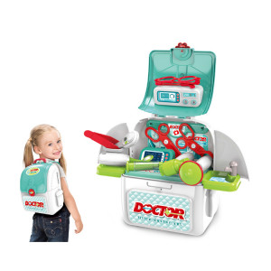 Set de Joaca, Trusa Medicala pentru copii 2in1, cu 9 Accesorii, in Forma de Rucsac cu Bretele Ajustabile, Stetoscop, Termometru, Ochelari, Seringa, Foarfeca, Multicolor - Img 9