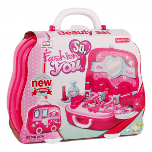 Set joaca rol frumusete "Geanta autobuz ", bijuterii, rujuri, feohn, perie par si alte accesorii incluse - Img 13