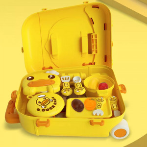 Bucatarie Ratusca Jucausa 4in1, Troller Portabila, 40 cm inaltime, Dotata cu accesorii simbolice, Cuptor pentru gatit, dezvoltarea abilitatilor de gatire a micutilor, Galbena - Img 3