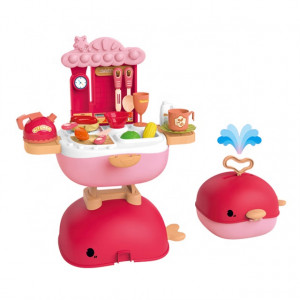Jucarie de rol, trusa de bucatarie 3in1 tip mini rucsac, geanta si birou pentru scoala "Balena Minunata", 30 piese, accesorii de bucatarie incluse, portabil, roz - Img 5