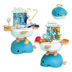 Jucarie de rol, trusa de doctor 4 in1 tip rucsac, geanta si birou "Balena Minunata", 39 accesorii incluse, portabil, bleu - Img 2