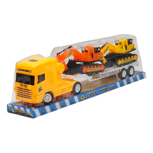 Set 3 masinute,1 X Trailer frictiune cabina galben, 2 mini masini - Img 14