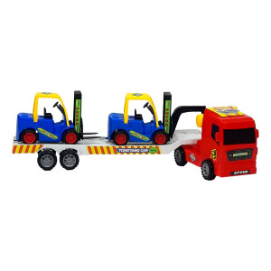 Set 3 masinute, Camion cu frictiune si 2 x mini masini, cabina rosu - Img 7
