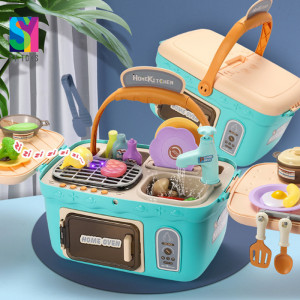 Set de joaca bucatarie, Picnic Chef, cu accesorii de bucatarie si robinet, Albastru - Img 2
