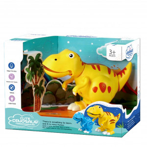 Dinozaur Tyrannosaurus Rex, lumini, sunete si miscari realiste, functie de inregistrare, atingeri melodii, galben - Img 3