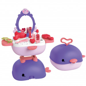 Jucarie de rol, dressing Makeup 3in1 tip mini rucsac, geanta si birou pentru scoala "Balena Minunata", 27 accesorii incluse, portabil, mov - Img 4