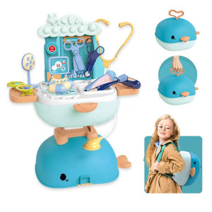 Jucarie de rol, trusa de doctor 4 in1 tip rucsac, geanta si birou "Balena Minunata", 39 accesorii incluse, portabil, bleu - Img 3