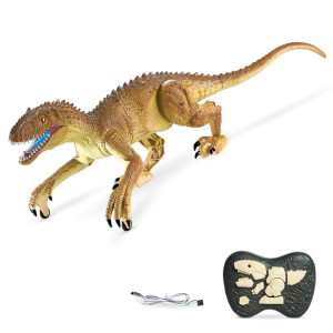 Jucarie interactiva Dinozaur Raptor Gigant cu telecomanda RC, 2.4 Ghz, sunete si lumini, Maro, 49x21x17 cm - Img 10