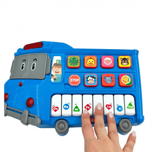 Jucarie muzicala educativa, Autobuz didactic, pentru copii cu lumini si sunete de animalute, Albastru