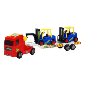 Set 3 masinute, Camion cu frictiune si 2 x mini masini, cabina rosu - Img 10