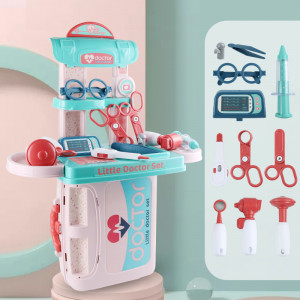 Set de Joaca, Trusa Medicala pentru copii 3in1, Transformabila in Cabinet Medical, in Forma de Valiza cu Maner, Include Stetoscop, Ochelari, Seringa, Foarfeca, Usor de Asamblat,27 cm Latime