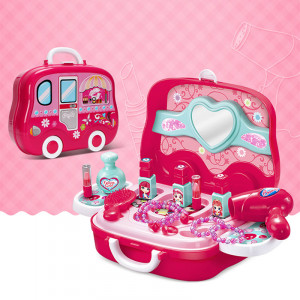 Set joaca rol frumusete "Geanta autobuz ", bijuterii, rujuri, feohn, perie par si alte accesorii incluse - Img 2