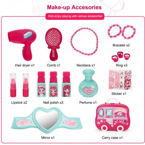 Set joaca rol frumusete "Geanta autobuz ", bijuterii, rujuri, feohn, perie par si alte accesorii incluse - Img 8