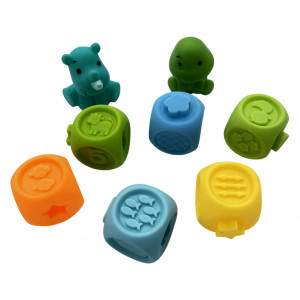 Set jucarii interactive si educative din silicon, Cuburi 8 piese, pentru dentitia bebelusilor, varsta +6 luni, multicolor - Img 4