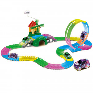Set Masinute, Pista flexibila,157 Piese Neon lumineaza in intuneric - Img 12