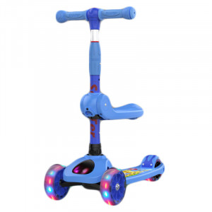 Tricicleta MANINI 3in1 (se poate tansforma in Trotineta si Skateboard), roti iluminate, Led, Bleu - Img 10