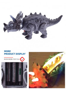 Dinozaur Triceratops electric, Cu Baterii, Lumini Multicolore, Sunete Si Miscari Realiste Interactive, gri - Img 5