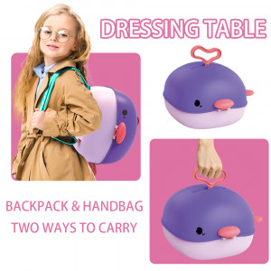 Jucarie de rol, dressing Makeup 3in1 tip mini rucsac, geanta si birou pentru scoala "Balena Minunata", 27 accesorii incluse, portabil, mov