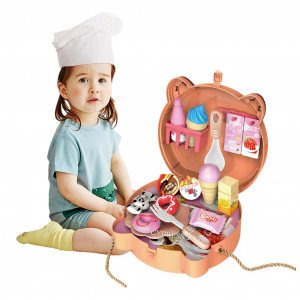 Jucarie de rol, Mini Geanta de umar pentru fetite, Pisicuta "Statia de desert", 15 accesorii i food incluse