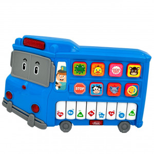 Jucarie muzicala educativa, Autobuz didactic, pentru copii cu lumini si sunete de animalute, Albastru - Img 2