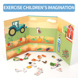 Puzzle magnetic "Viata la ferma", animalute, legume si fermier, alte accesorii incluse