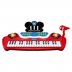 Set Complet Muzical Copii cu Pian Electronic, Microfon, si Scaunel, Karaoke, 12 Functii, Melodii si ritmuri diferite, Mp3, Posibilitatea de a conecta un telefon, Rosu - Img 3
