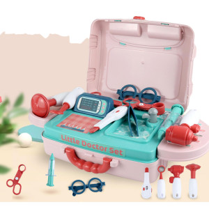 Set de Joaca, Trusa Medicala pentru copii 3in1, Transformabila in Cabinet Medical, in Forma de Valiza cu Maner, Include Stetoscop, Ochelari, Seringa, Foarfeca, Usor de Asamblat,27 cm Latime - Img 2