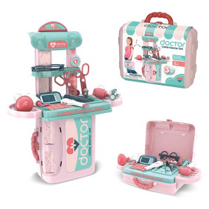 Set de Joaca, Trusa Medicala pentru copii 3in1, Transformabila in Cabinet Medical, in Forma de Valiza cu Maner, Include Stetoscop, Ochelari, Seringa, Foarfeca, Usor de Asamblat,27 cm Latime - Img 8