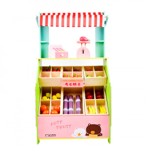 Stand aprozar cu rafturi din lemn si casa de marcat, cantar, legume, tavita de scris inclusa, tip Montessori, dimensiune 93x52x30 cm - Img 13