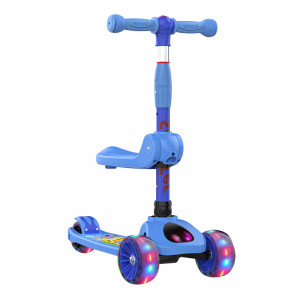 Tricicleta MANINI 3in1 (se poate tansforma in Trotineta si Skateboard), roti iluminate, Led, Bleu - Img 11