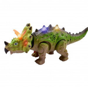 Jucarie Dinozaur Cu Baterii Triceratops, Lumini Multicolore, Sunete Si Miscari Realiste Interactive, Verde, 25 cm - Img 8