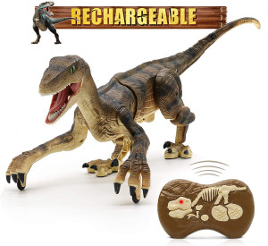Jucarie interactiva, Dinozaur cu telecomanda, Figurina Velociraptor cu lumini si sunete realiste - Img 10