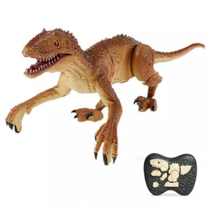 Jucarie interactiva Dinozaur Raptor Gigant cu telecomanda RC, 2.4 Ghz, sunete si lumini, Maro, 49x21x17 cm - Img 9