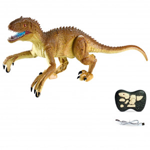Jucarie interactiva Dinozaur Raptor Gigant cu telecomanda RC, 2.4 Ghz, sunete si lumini, Maro, 49x21x17 cm - Img 12