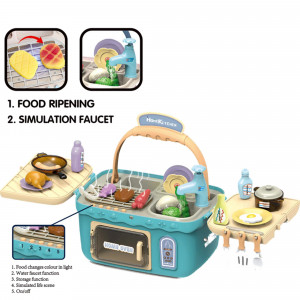Set de joaca bucatarie, Picnic Chef, cu accesorii de bucatarie si robinet, Albastru - Img 10