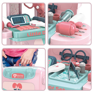 Set de Joaca, Trusa Medicala pentru copii 3in1, Transformabila in Cabinet Medical, in Forma de Valiza cu Maner, Include Stetoscop, Ochelari, Seringa, Foarfeca, Usor de Asamblat,27 cm Latime - Img 3