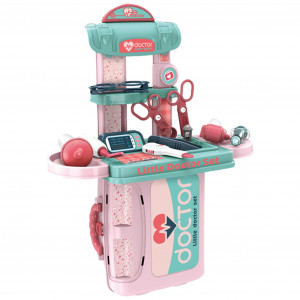 Set de Joaca, Trusa Medicala pentru copii 3in1, Transformabila in Cabinet Medical, in Forma de Valiza cu Maner, Include Stetoscop, Ochelari, Seringa, Foarfeca, Usor de Asamblat,27 cm Latime - Img 11