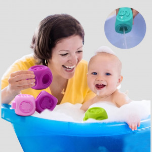 Set jucarii interactive si educative din silicon, Cuburi 8 piese, pentru dentitia bebelusilor, varsta +6 luni, multicolor