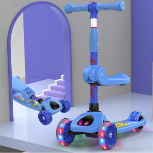 Tricicleta MANINI 3in1 (se poate tansforma in Trotineta si Skateboard), roti iluminate, Led, Bleu - Img 2