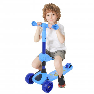 Tricicleta MANINI 3in1 (se poate tansforma in Trotineta si Skateboard), roti iluminate, Led, Bleu - Img 6