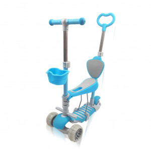 Trotineta Pentru Copii, MANINI, 5 in 1, Cu 3 Roti Luminoase, Ghidon Reglabil Pe Inaltime, Scaun Detasabil, Culoare Albastru - Img 4