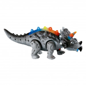 Dinozaur Triceratops electric, Cu Baterii, Lumini Multicolore, Sunete Si Miscari Realiste Interactive, gri - Img 6