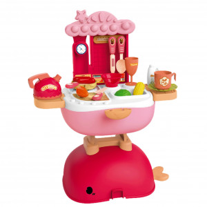 Jucarie de rol, trusa de bucatarie 3in1 tip mini rucsac, geanta si birou pentru scoala "Balena Minunata", 30 piese, accesorii de bucatarie incluse, portabil, roz - Img 2