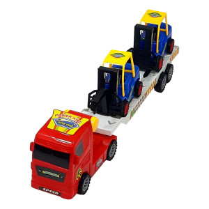 Set 3 masinute, Camion cu frictiune si 2 x mini masini, cabina rosu - Img 5
