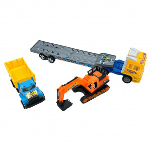 Set 3 Masinute, Camion Trailer cu capota galbena, Masinuta, Macara, Multicolor - Img 3