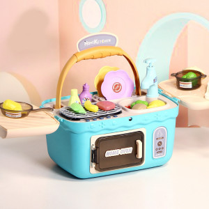Set de joaca bucatarie, Picnic Chef, cu accesorii de bucatarie si robinet, Albastru - Img 11