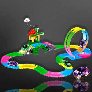 Set Masinute, Pista flexibila,157 Piese Neon lumineaza in intuneric - Img 6