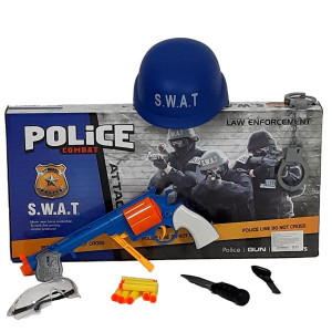 Set Politie Swat, accesorii justitie, pistol si casca incluse, Multicolor