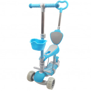 Trotineta Pentru Copii, MANINI, 5 in 1, Cu 3 Roti Luminoase, Ghidon Reglabil Pe Inaltime, Scaun Detasabil, Culoare Albastru - Img 2