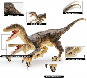 Jucarie interactiva, Dinozaur cu telecomanda, Figurina Velociraptor cu lumini si sunete realiste - Img 6